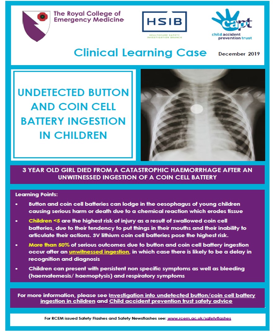 RCEM Button Battery Ingestion Clinical Learning Case 